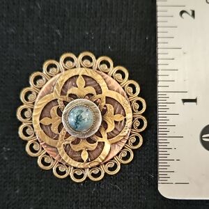 Vintage Ornate Gemstone Clover Lapel Brooch Pin